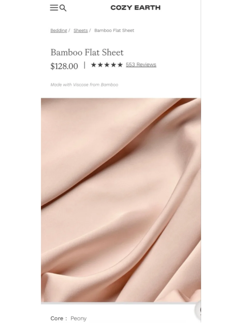 New Cozy Earth Bamboo Flat Sheet Peony Queen